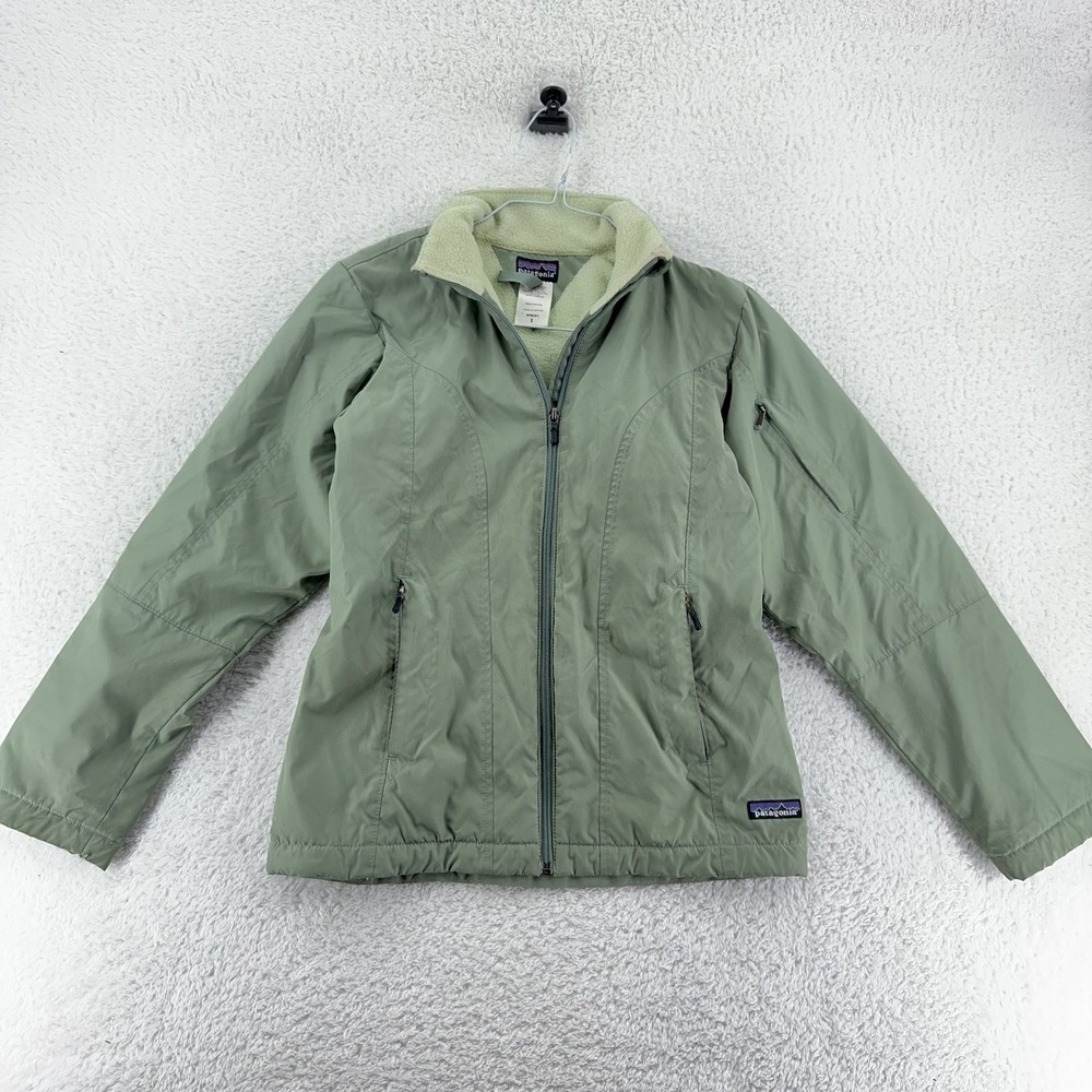 Patagonia Soft Shell Jacket Womens Small Green Full Zip Fleece‎ Lined Outdoors